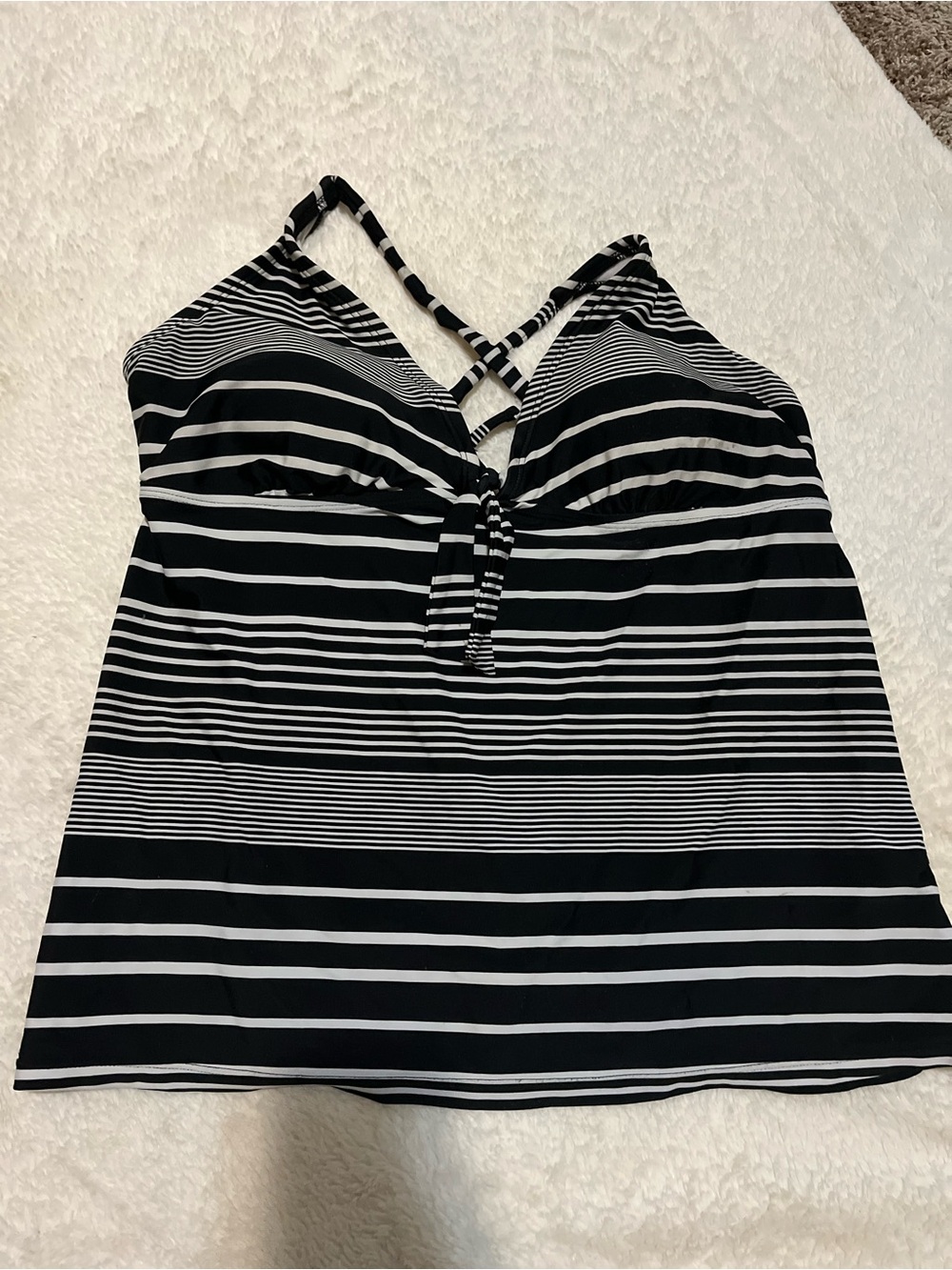 Kona Sol Black & White Striped Tankini Top